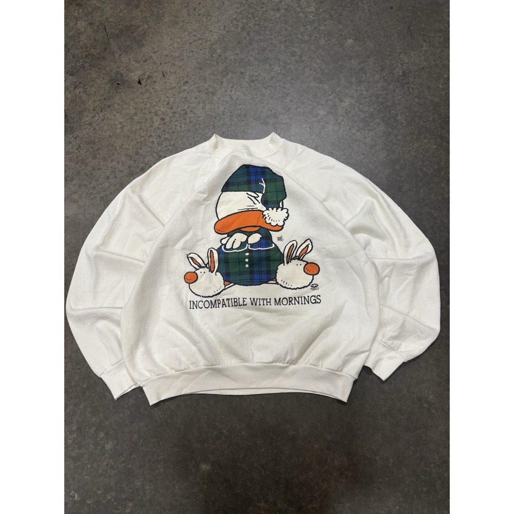 Vintage 90s 1993 Incompatible With Mornings Graphic Crewneck Sweater Size XXL